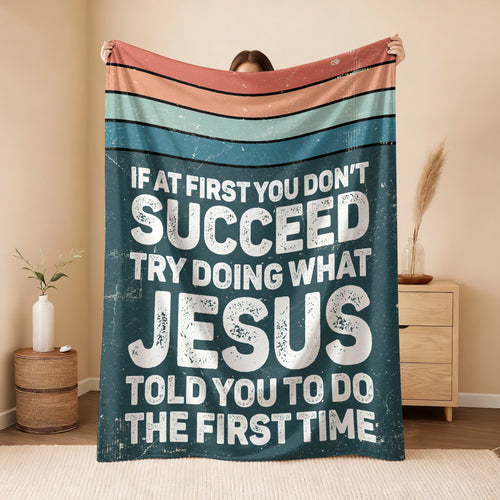 If At First You Don’t Succeed Retro Green Fleece Blanket JESUS 13K1 BK29