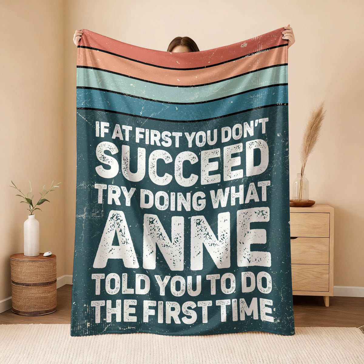 If At First You Don’t Succeed Retro Green Fleece Blanket ANNE 13K1 BK29