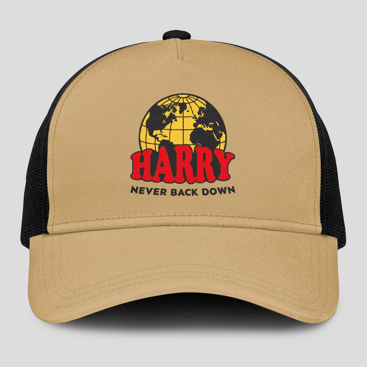 Never Back Down World Logo Khaki Mesh Cap HARRY 13K1 C212PF