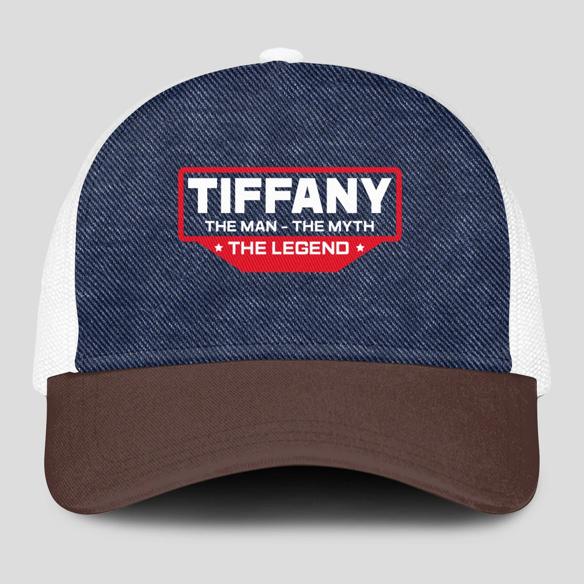 The Man The Myth The Legend Navy Brown And White Mesh Cap TIFFANY 13K1 C200PF