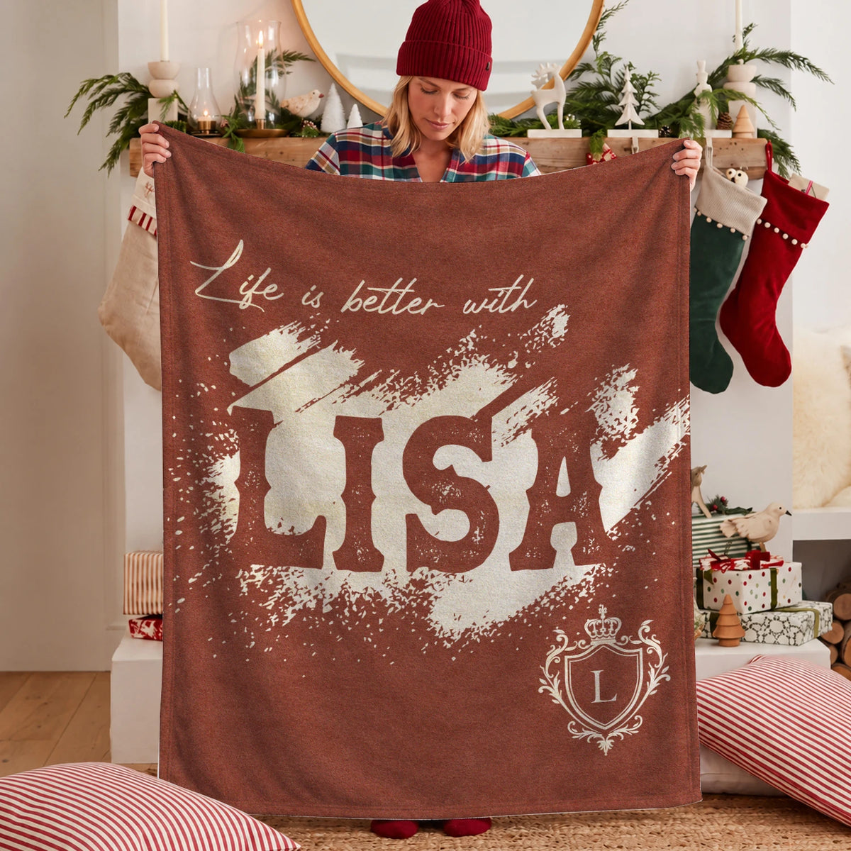 Life Is Better With Your Name Terracotta Cream Fleece Blanket LISA 13K1 BK30