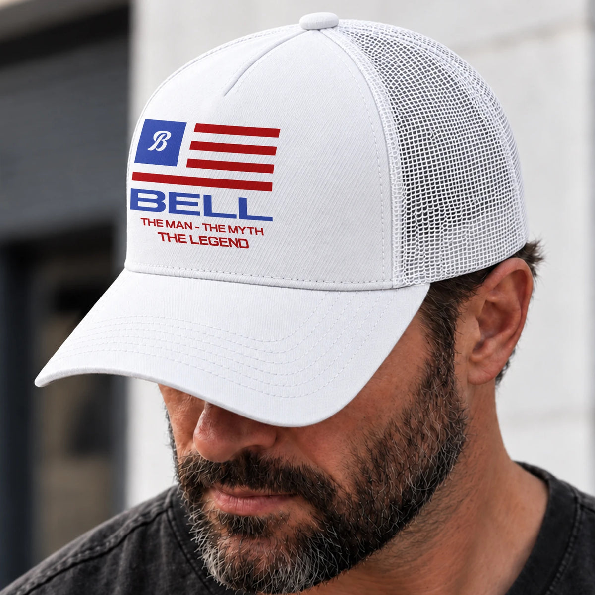 The Man The Myth The Legend America Flag Mesh Cap BELL 13K1 C193PF