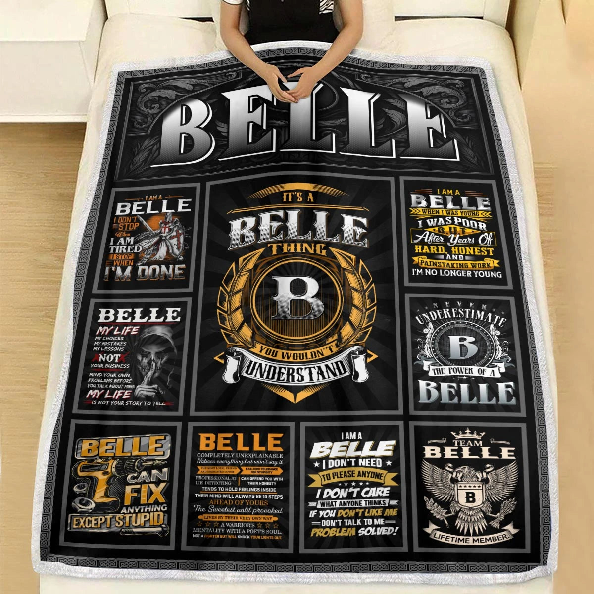 BELLE Personalized Blanket | Custom Name Cozy Throw Gift 13K5-BK2