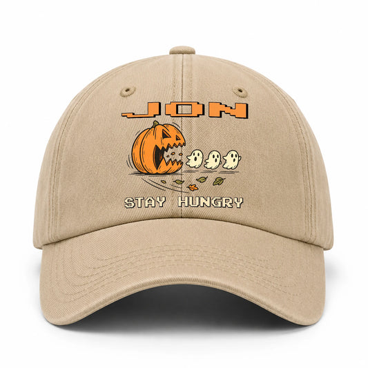 Stay Hungry Pumpkin Chasing Ghosts Funny Washed Cap JON 13K1 C101PF