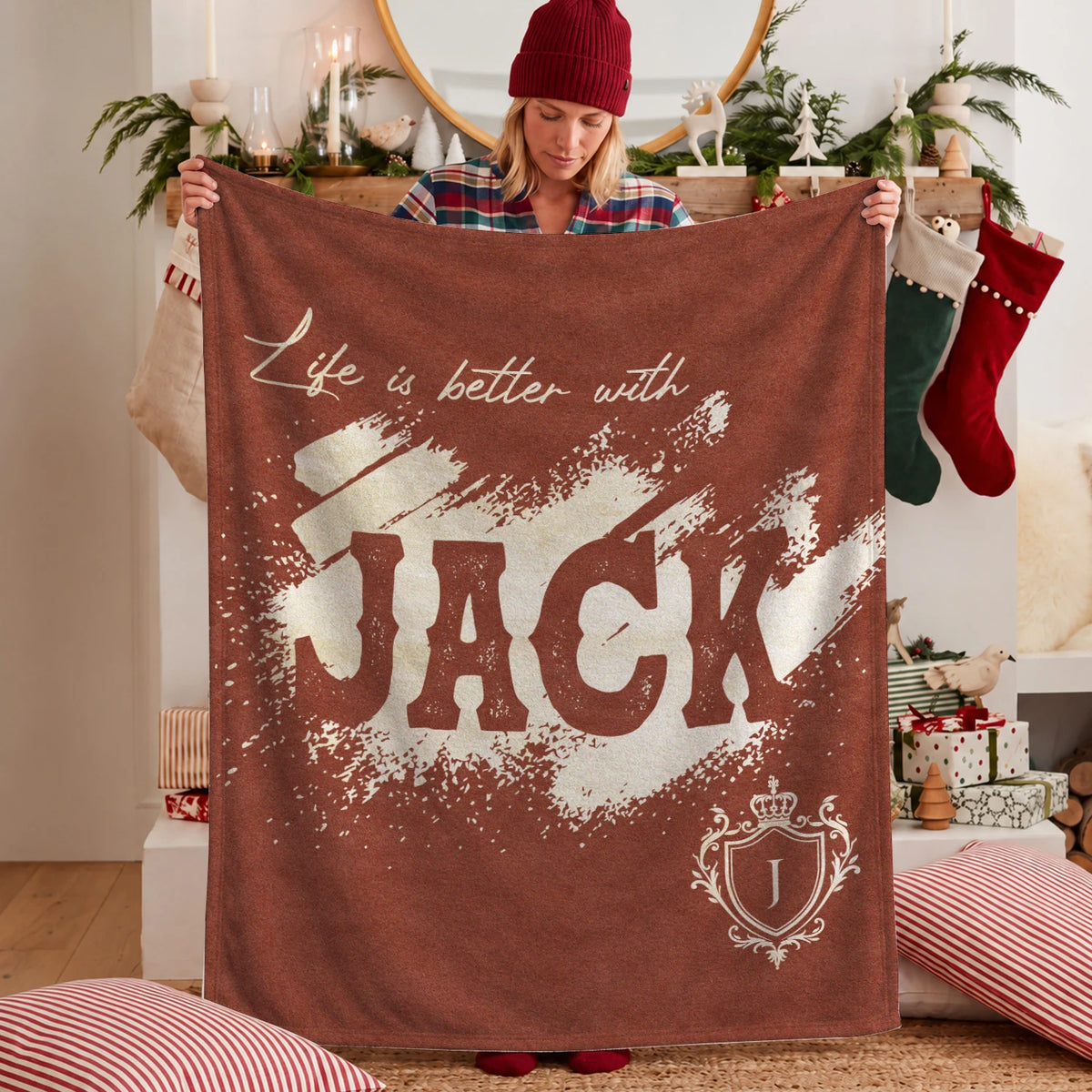 Life Is Better With Your Name Terracotta Cream Fleece Blanket JACK 13K1 BK30