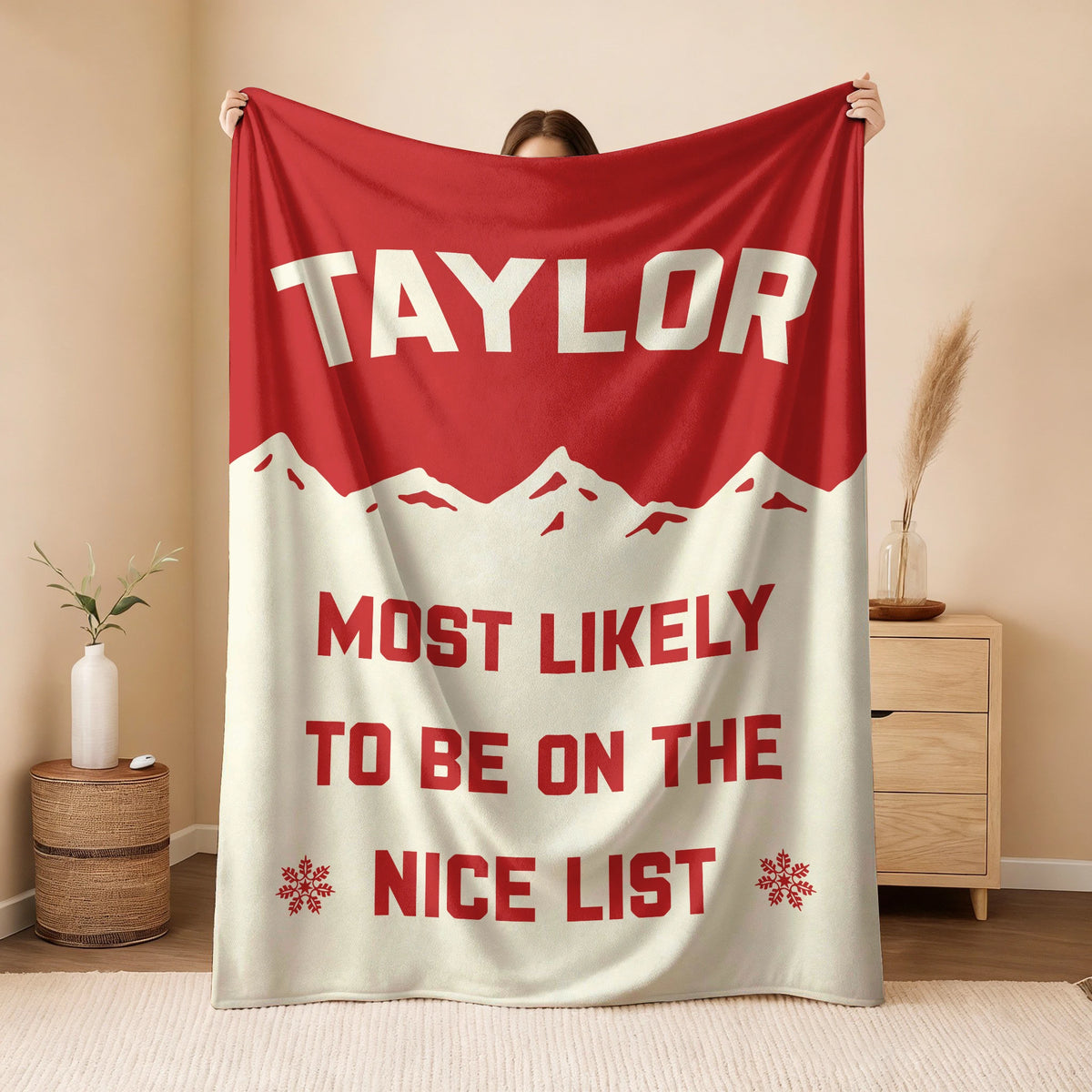 Most Likely on the Nice List Red Vintage Christmas Fleece Blanket TAYLOR 13K1 BK63