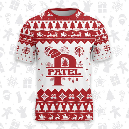 PATEL Personalized Christmas T-Shirt Pajama Set - Holiday Gift Outfit 13K1-CR2