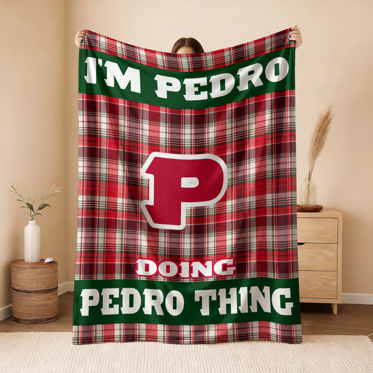 I'm Name Doing Name Things Red Plaid Fleece Blanket PEDRO 13K1 BK49