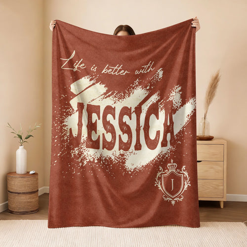 Life Is Better With Your Name Terracotta Cream Fleece Blanket JESSICA 13K1 BK30