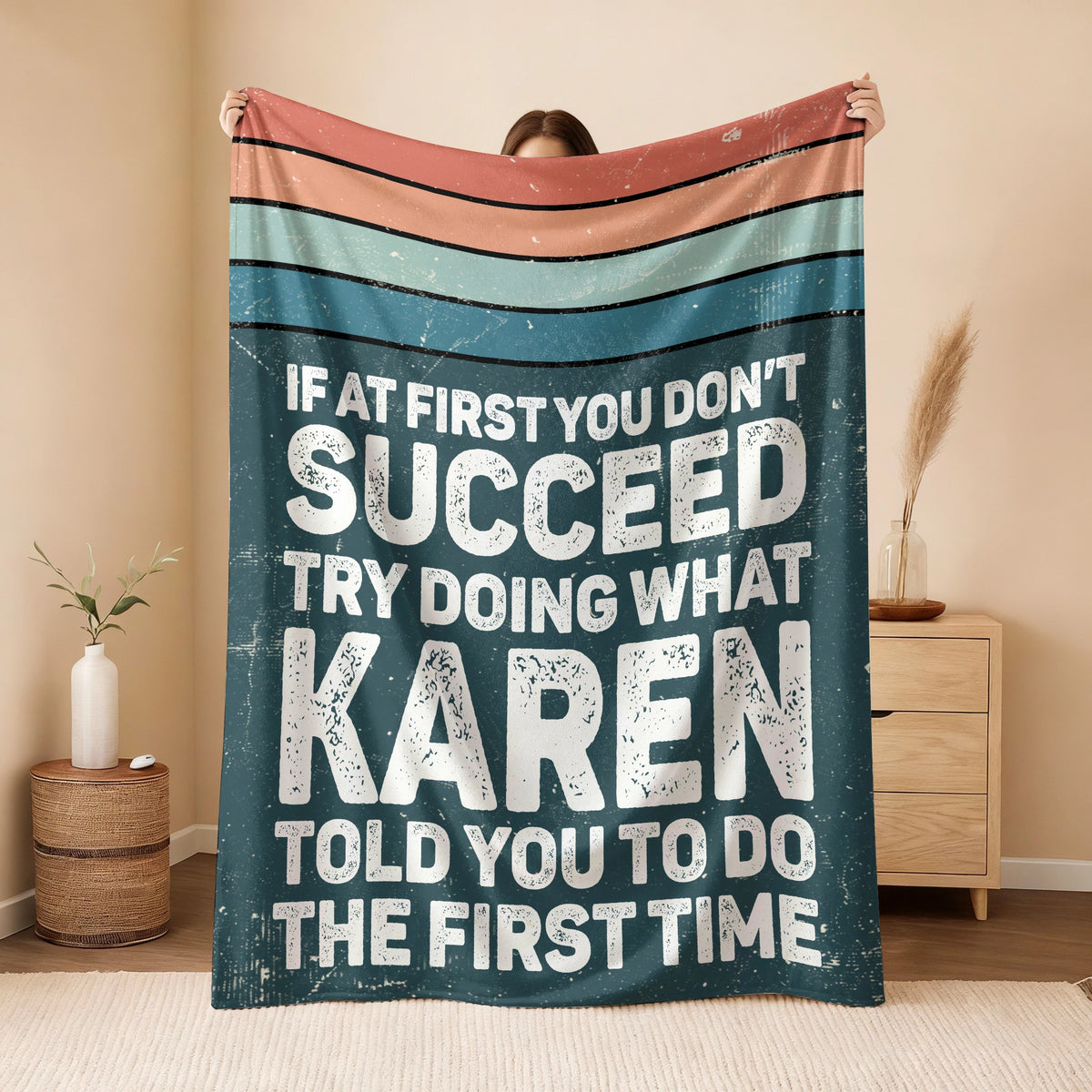 If At First You Don’t Succeed Retro Green Fleece Blanket KAREN 13K1 BK29