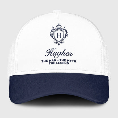 The Man The Myth The Legend Blue And White Baseball Mesh Cap HUGHES 13K1 C186PF
