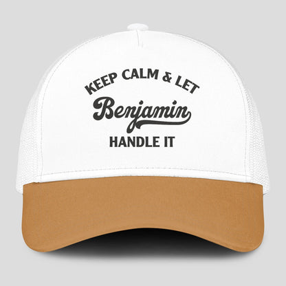 Keep Calm & Let Your Name Handle It Yellow And White Mesh Cap BENJAMIN 13K1 C205PF