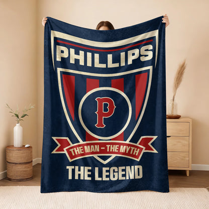 The Man The Myth The Legend Blue Burgundy Baseball Blanket PHILLIPS 13K1 BK18