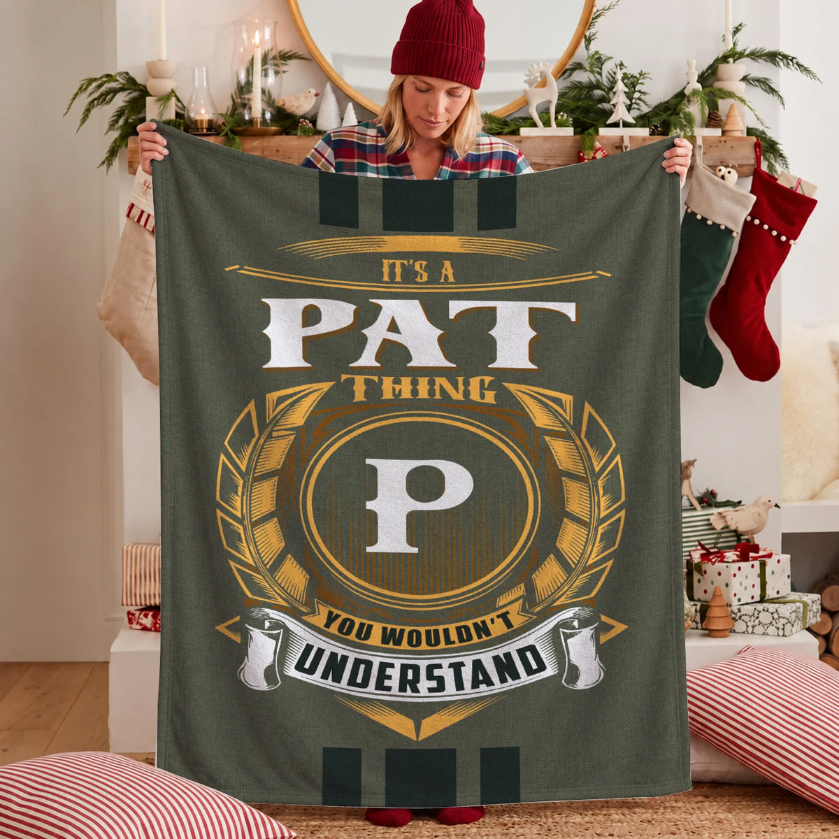 It's A Your Name Thing Olive Green Logo Fleece Blanket PAT 13K1 BK31