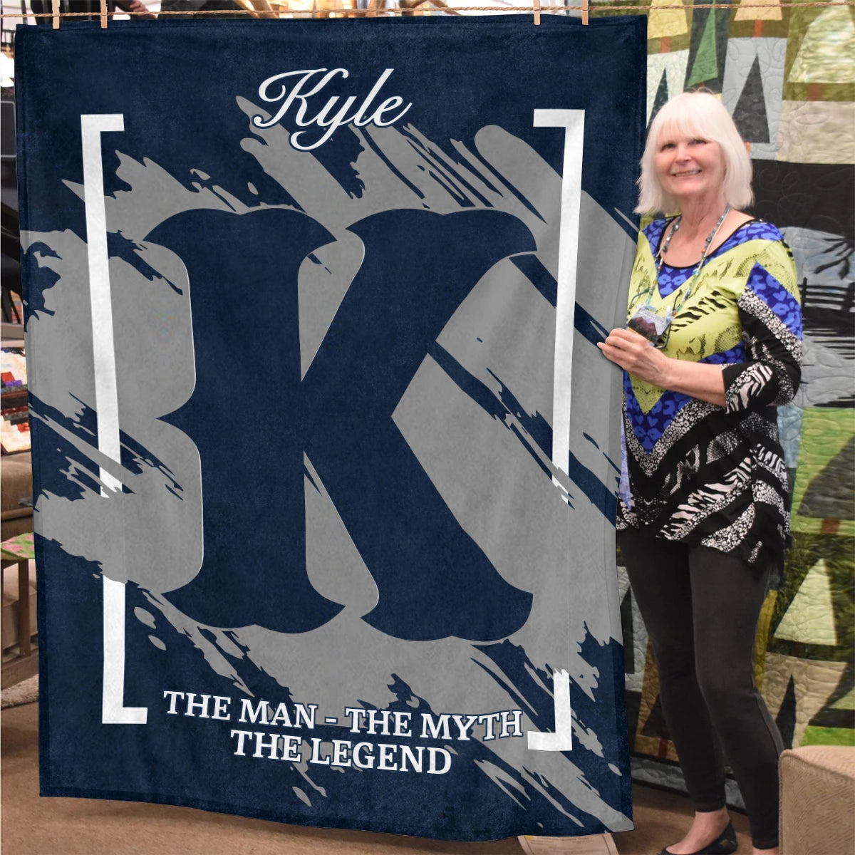 The Man The Myth The Legend Navy Baseball Fleece Blanket KYLE 13K1 BK17