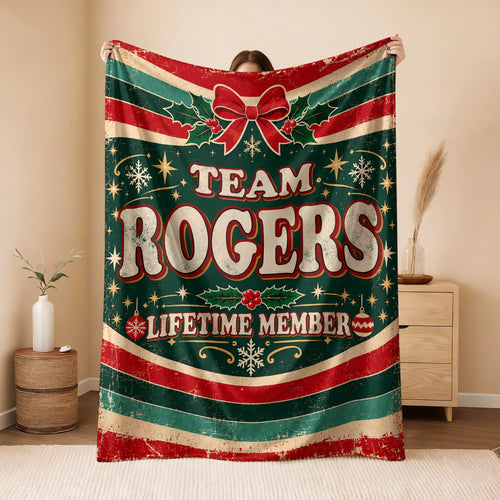 Team Your Name Lifetime Member Christmas Fleece Blanket ROGERS 13K1 BK52