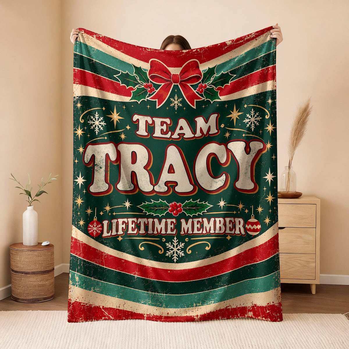 Team Your Name Lifetime Member Christmas Fleece Blanket TRACY 13K1 BK52