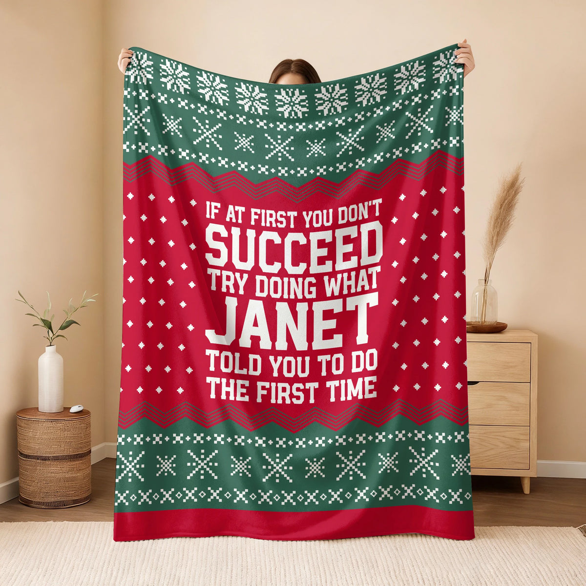 If At First You Don’t Succeed Red Green Christmas Fleece Blanket JANET 13K1 BK28