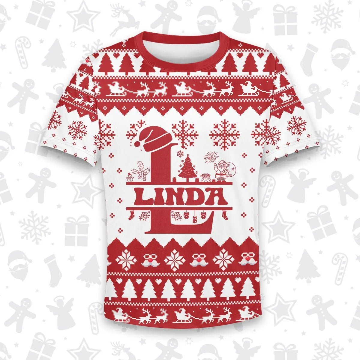 LINDA Personalized Christmas T-Shirt Pajama Set - Holiday Gift Outfit 13K1-CR2