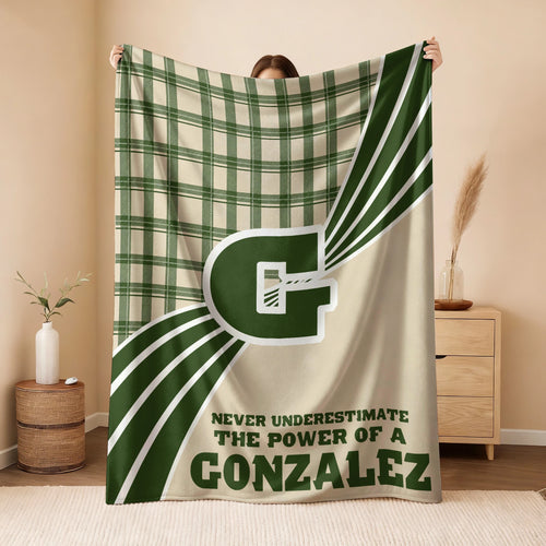 Never Underestimate Your Name Green & Cream Plaid Fleece Blanket GONZALEZ 13K1 BK50