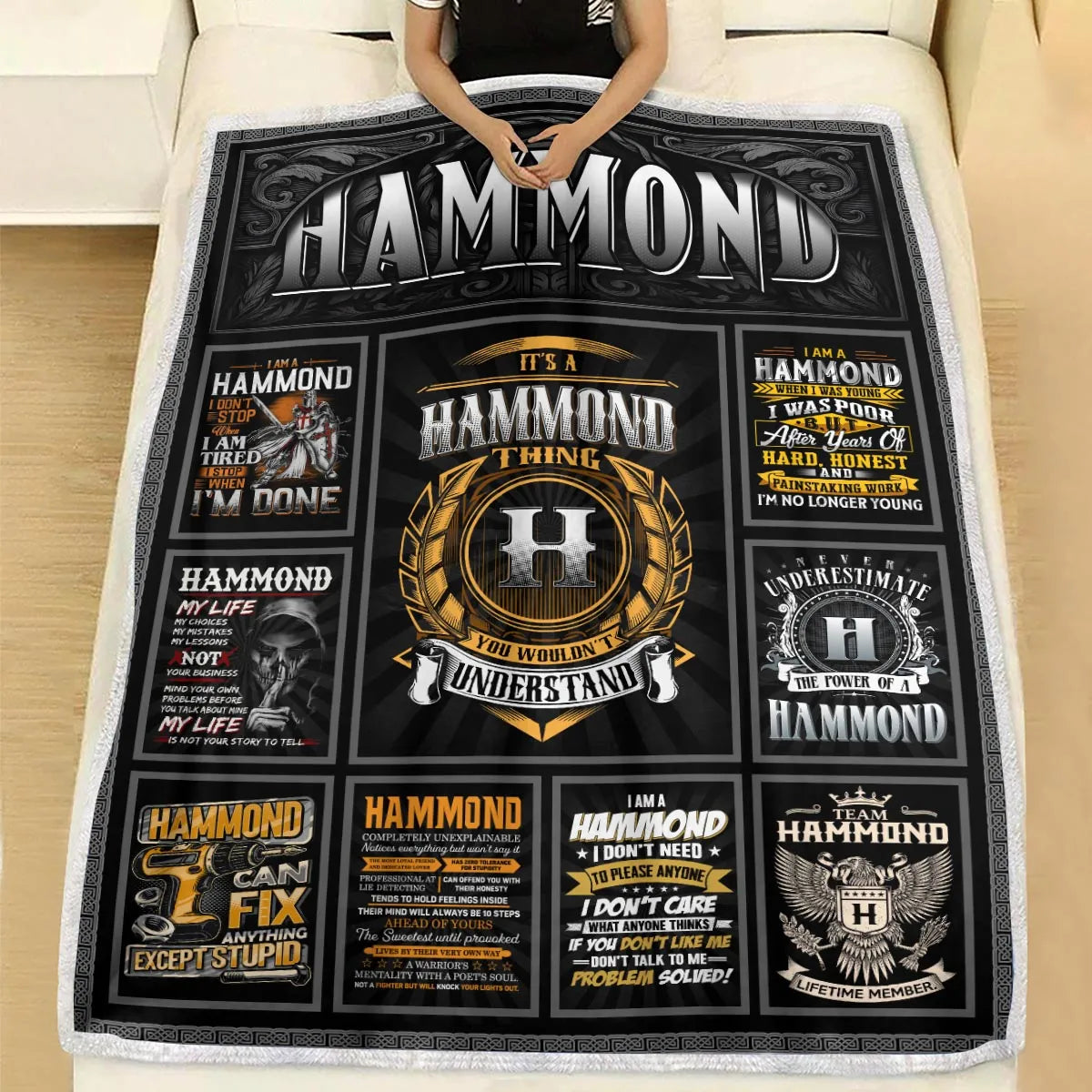 HAMMOND Personalized Blanket | Custom Name Cozy Throw Gift 13K3-BK2