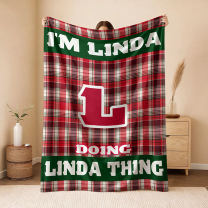 I'm Name Doing Name Things Red Plaid Fleece Blanket LINDA 13K1 BK49