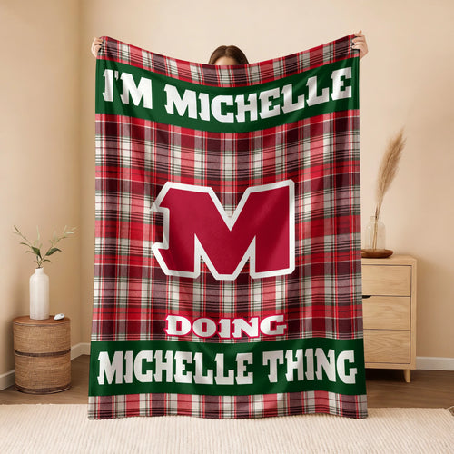 I'm Name Doing Name Things Red Plaid Fleece Blanket MICHELLE 13K1 BK49