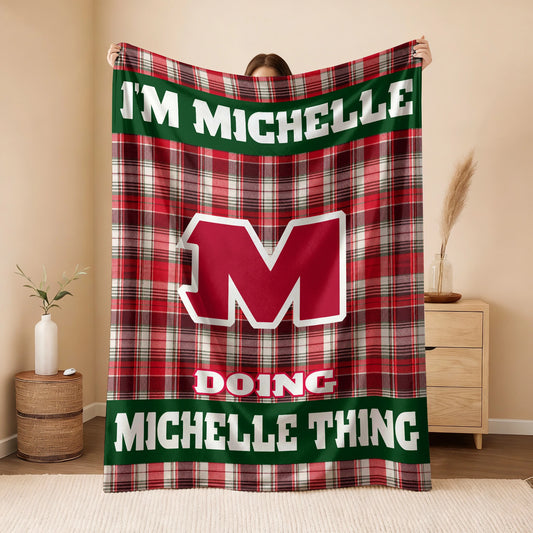 I'm Name Doing Name Things Red Plaid Fleece Blanket MICHELLE 13K1 BK49
