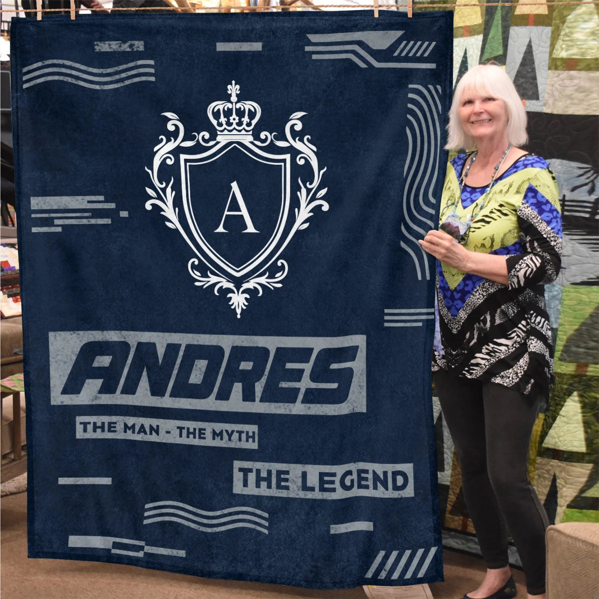 The Man The Myth The Legend Blue & Gray Fleece Blanket  ANDRES 13K1 BK08