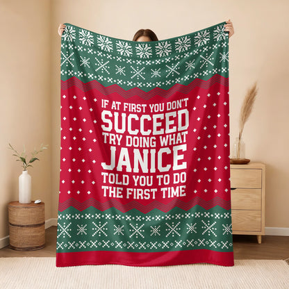 If At First You Don’t Succeed Red Green Christmas Fleece Blanket JANICE 13K1 BK28