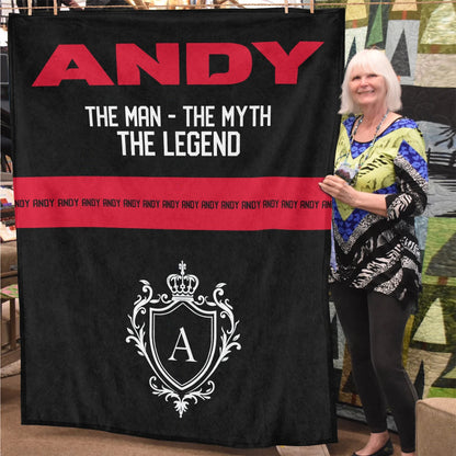 The Man The Myth The Legend Black Red Fleece Blanket ANDY 13K1 BK14