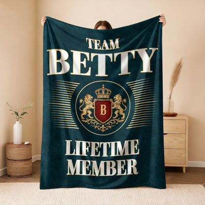 Team Your Name Lifetime Member Sage Green Fleece Blanket BETTY 13K1 BK42