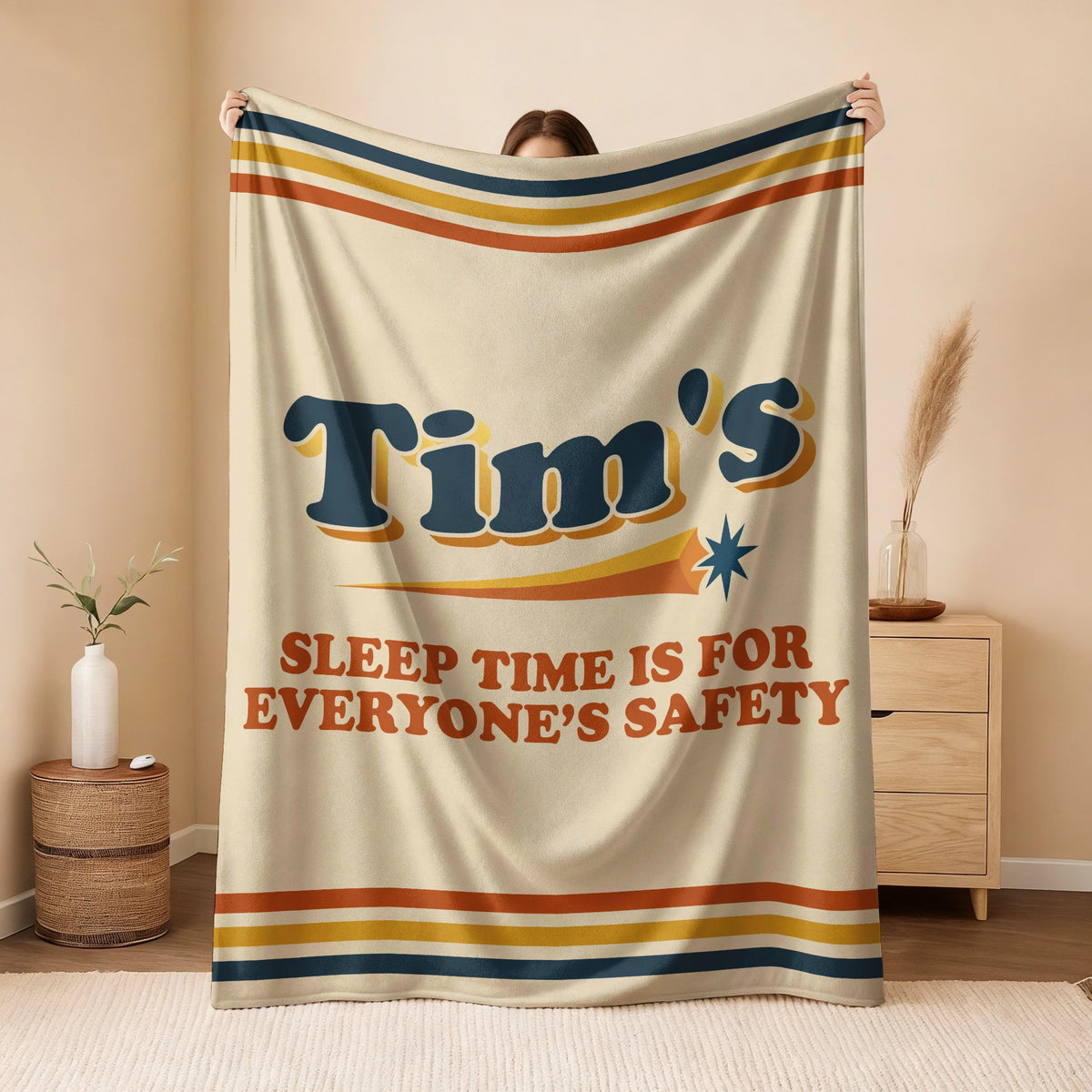 Your Name's Sleep Time Funny Retro Fleece Blanket TIM 13K1 BK67