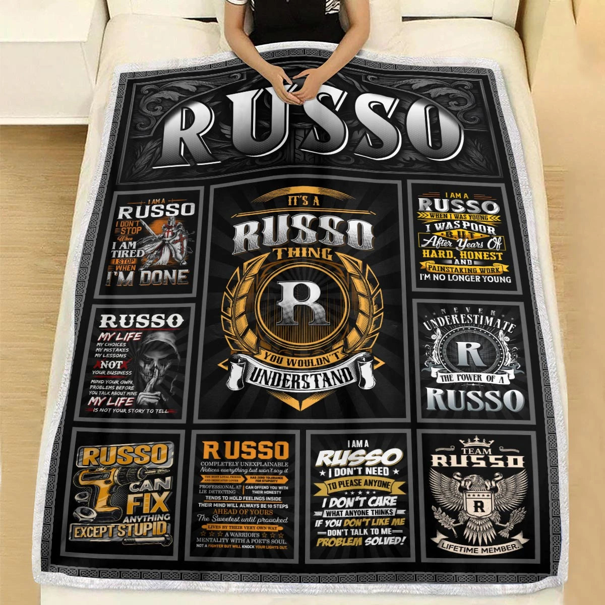 RUSSO Personalized Blanket | Custom Name Cozy Throw Gift 13K4-BK2