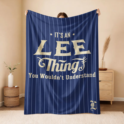 Your Name Thing Striped Blue Fleece Blanket LEE 13K1 BK23
