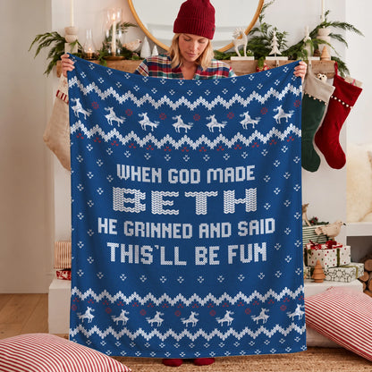 When God Made Your Name Navy Fleece Blanket BETH 13K1 BK32