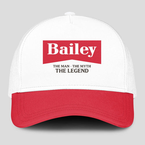 The Man The Myth The Legend Red And White Mesh Cap BAILEY 13K1 C197PF