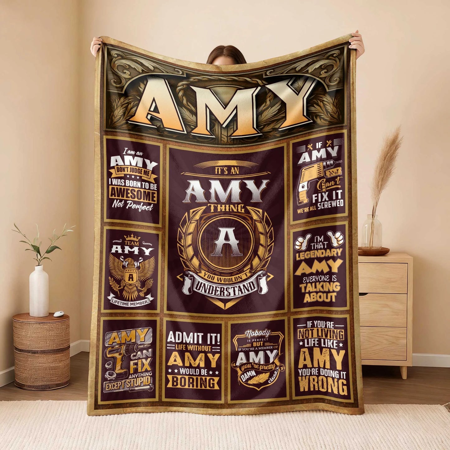 AMY Personalized Blanket | Custom Name Cozy Throw Gift 13K1-BK4