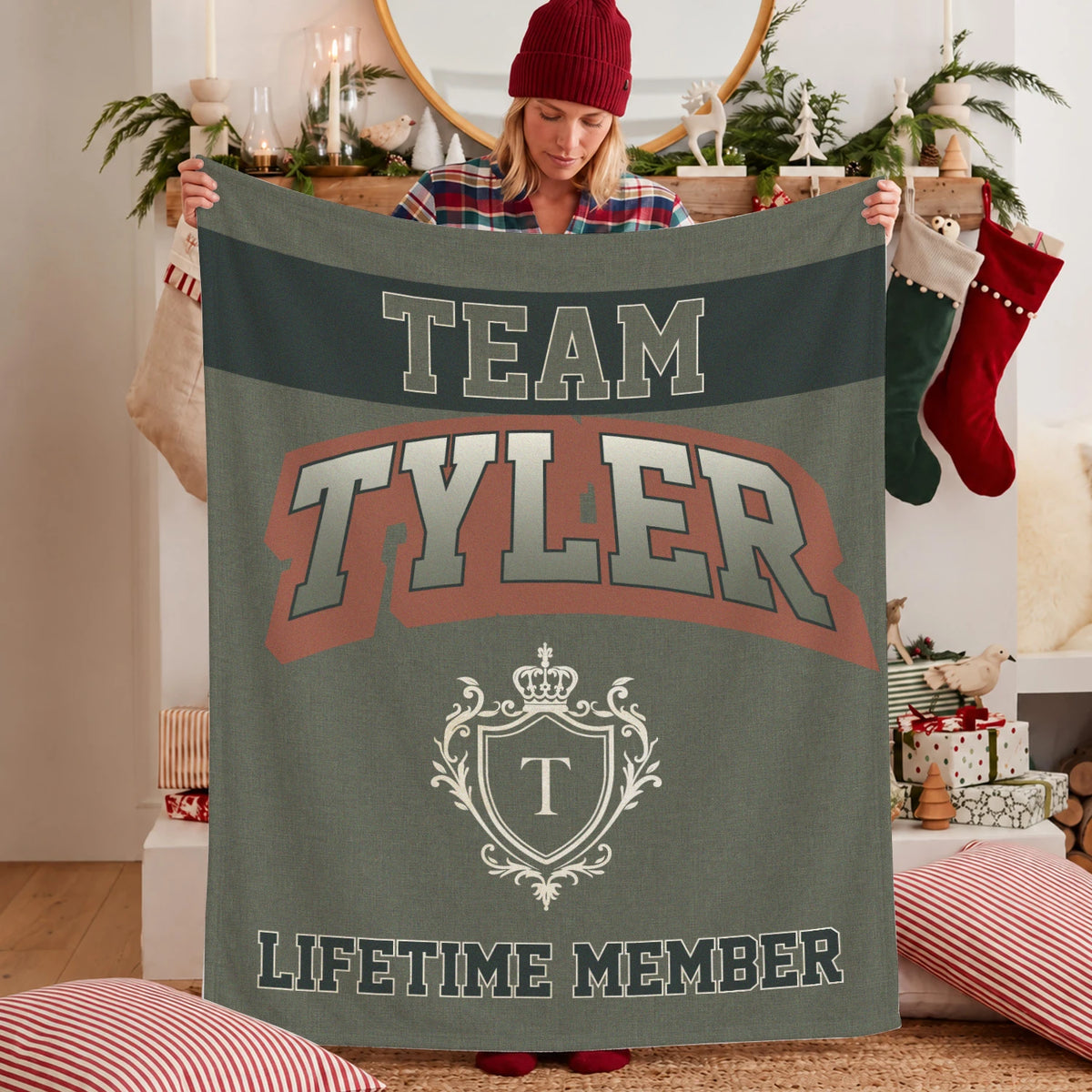 Team Your Name Lifetime Member Sage Green Fleece Blanket TYLER 13K1 BK22