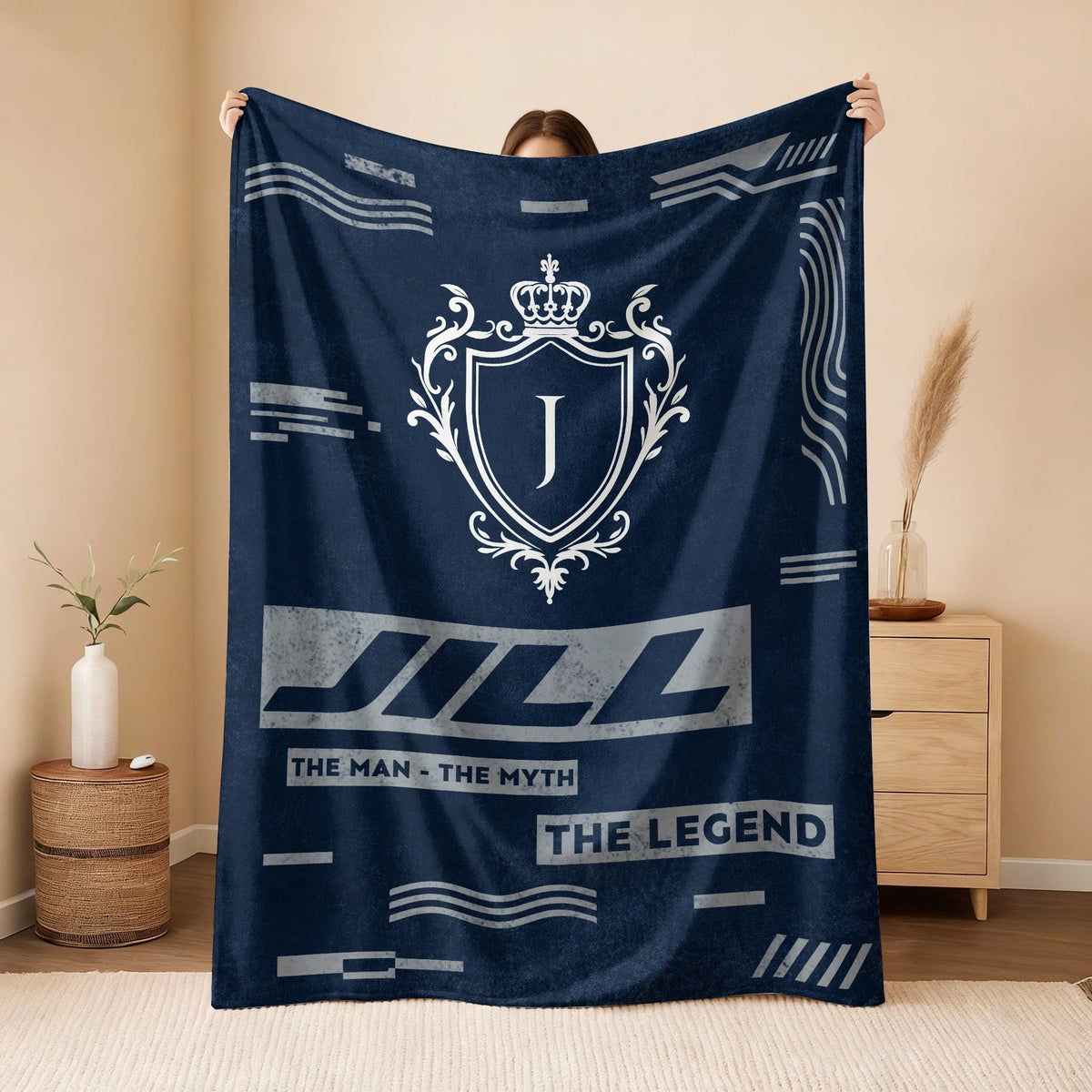 The Man The Myth The Legend Blue & Gray Fleece Blanket  JILL 13K1 BK08