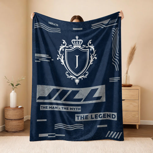 The Man The Myth The Legend Blue & Gray Fleece Blanket  JILL 13K1 BK08