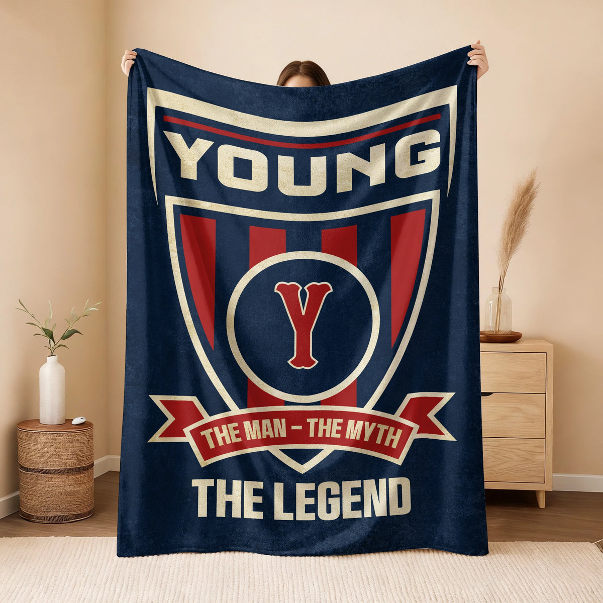 The Man The Myth The Legend Blue Burgundy Baseball Blanket YOUNG 13K1 BK18