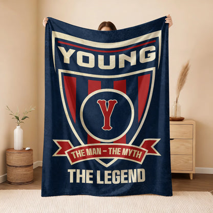 The Man The Myth The Legend Blue Burgundy Baseball Blanket YOUNG 13K1 BK18