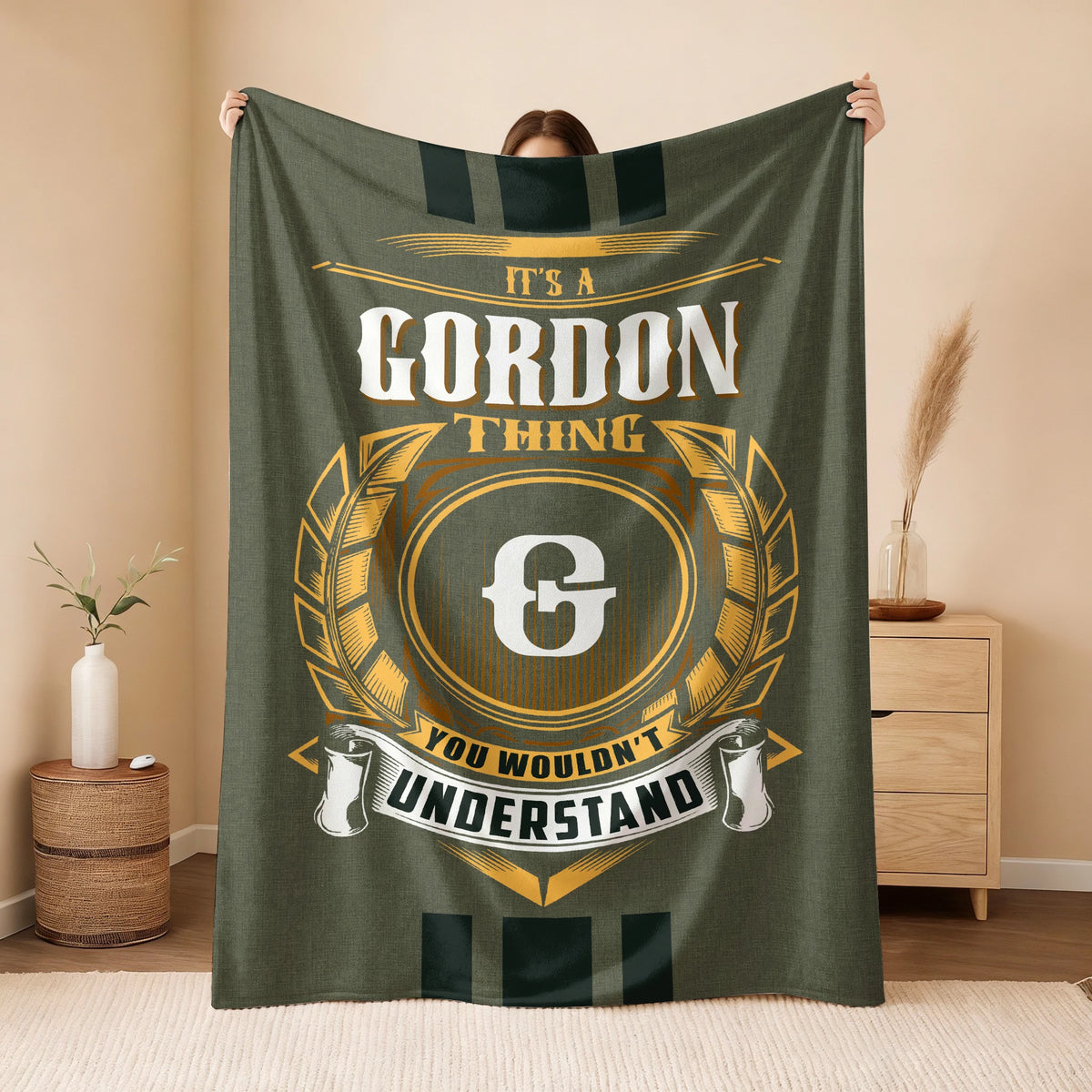 It's A Your Name Thing Olive Green Logo Fleece Blanket GORDON 13K1 BK31