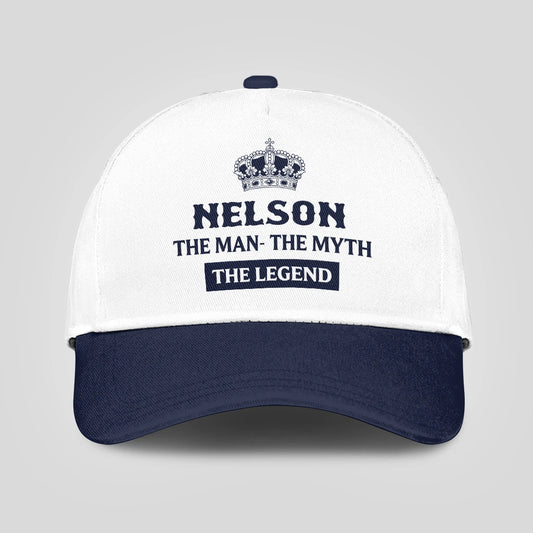 The Man The Myth The Legend King Crown Blue And White Cap NELSON 13K1 C147PF