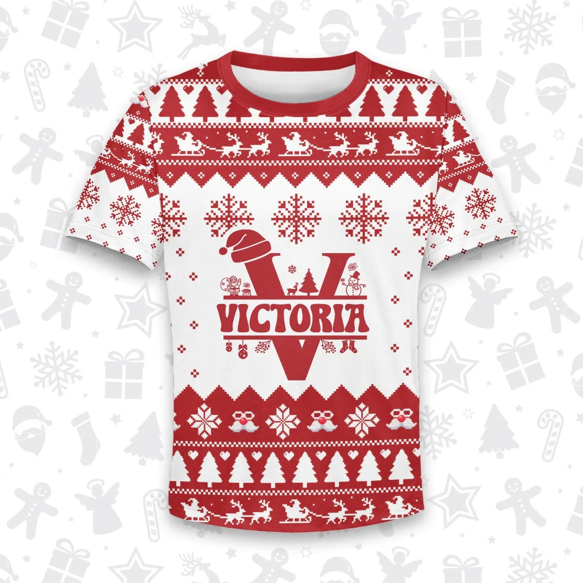 VICTORIA Personalized Christmas T-Shirt Pajama Set - Holiday Gift Outfit 13K1-CR2