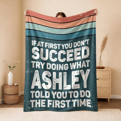 If At First You Don’t Succeed Retro Green Fleece Blanket ASHLEY 13K1 BK29