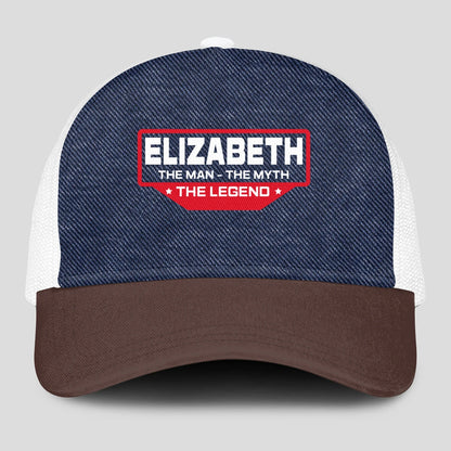 The Man The Myth The Legend Navy Brown And White Mesh Cap ELIZABETH 13K1 C200PF