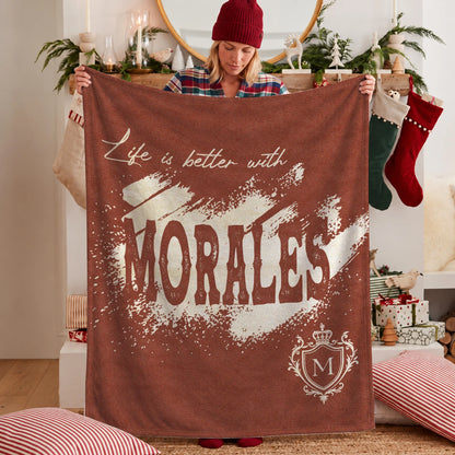 Life Is Better With Your Name Terracotta Cream Fleece Blanket MORALES 13K1 BK30