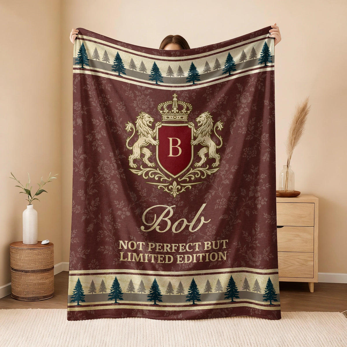 Not Perfect But Limited Edition Burgundy Pine Tree Fleece Blanket BOB 13K1 BK41